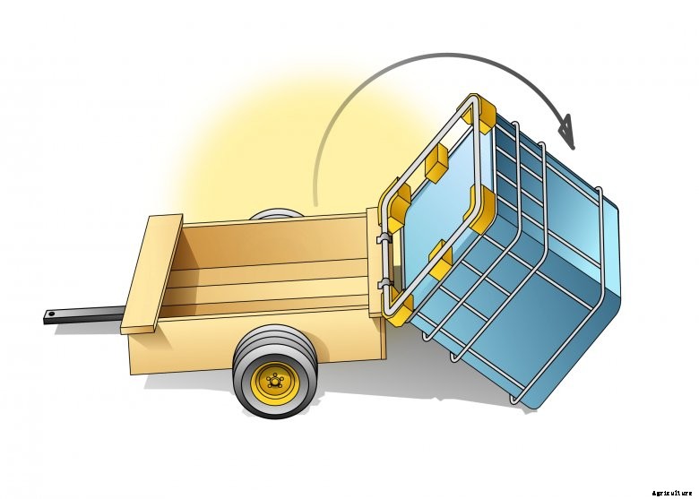 Dump Box for trailer made from chemical tote